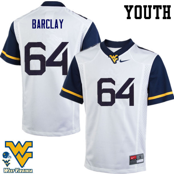 NCAA Youth Don Barclay West Virginia Mountaineers White #64 Nike Stitched Football College Authentic Jersey AE23O30ZR